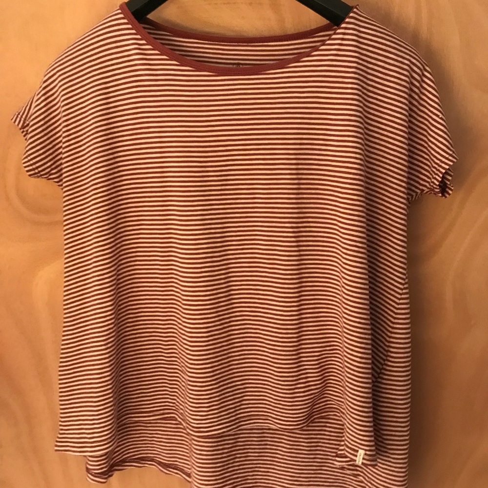 Maroon and white striped shirt
